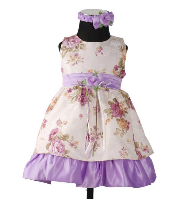 Cinda Satin Floral Party Dress with Headband and Pants