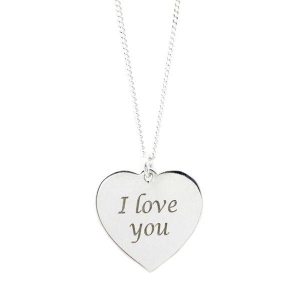 Say It With Engraved Heart Token Necklace - Sterling Silver