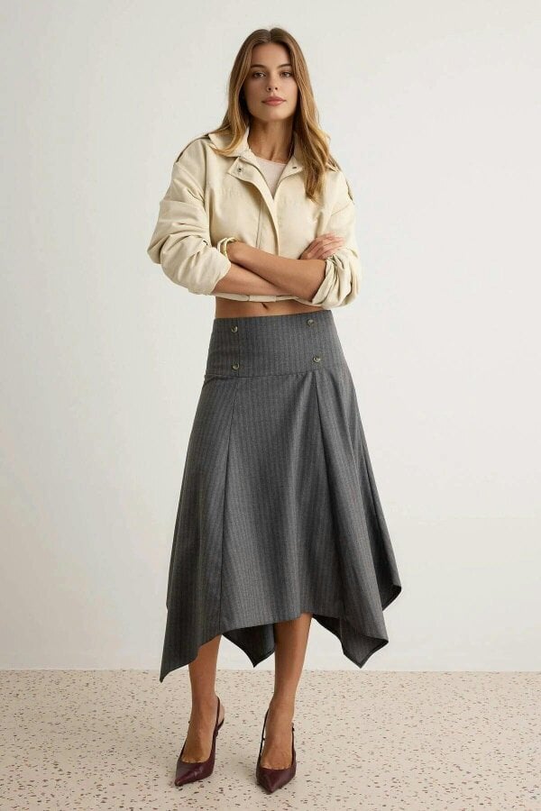 WOVCOR Asymmetric Midi Skirt