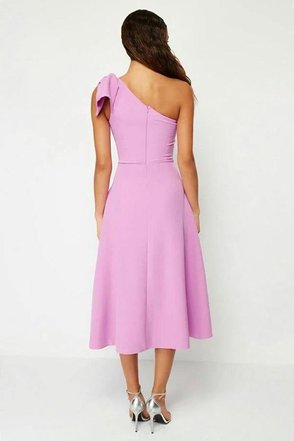 WOVCOR A-Line Elegant Woven Evening Gown with Bow Detail