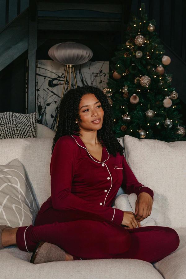 Pretty You London Bamboo Pyjama Set in Claret