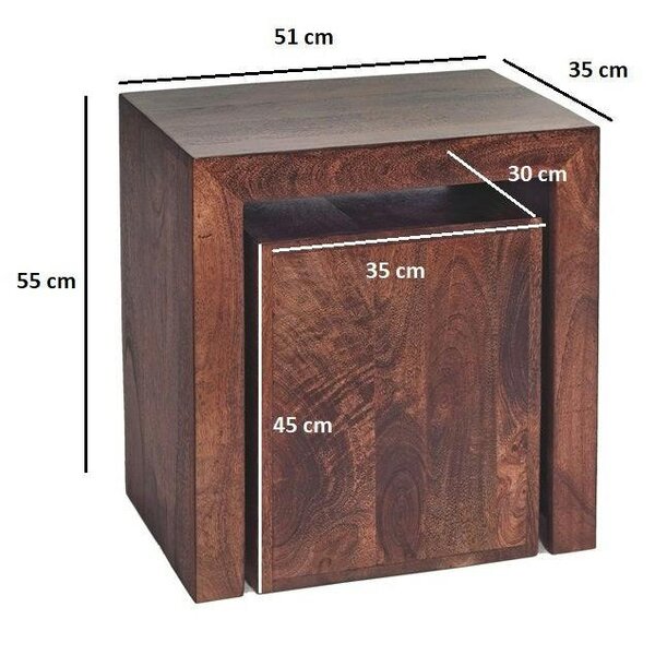 Wyld Haus Set of 2 Phuket Dark Mango Wood Cube Nesting Tables