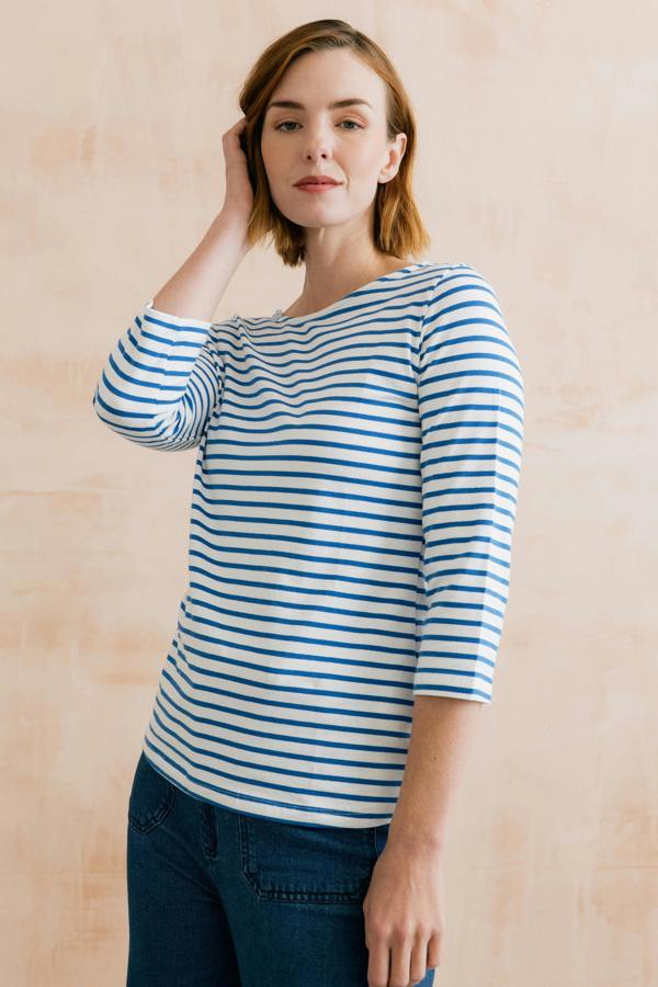 Lily & Me Monica Striped Organic Cotton Jersey Top Cobalt
