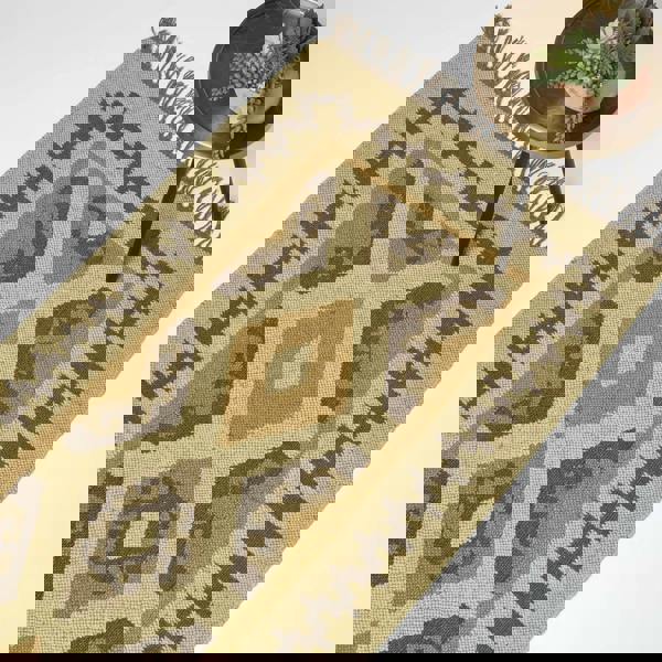 HOMESCAPES Ravar Brown & Gold Kilim Wool Rug