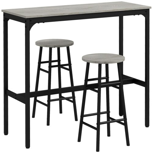 Wyld Haus Dirive Wooden Grey 3 Piece Industrial Bar Table And Stool Set