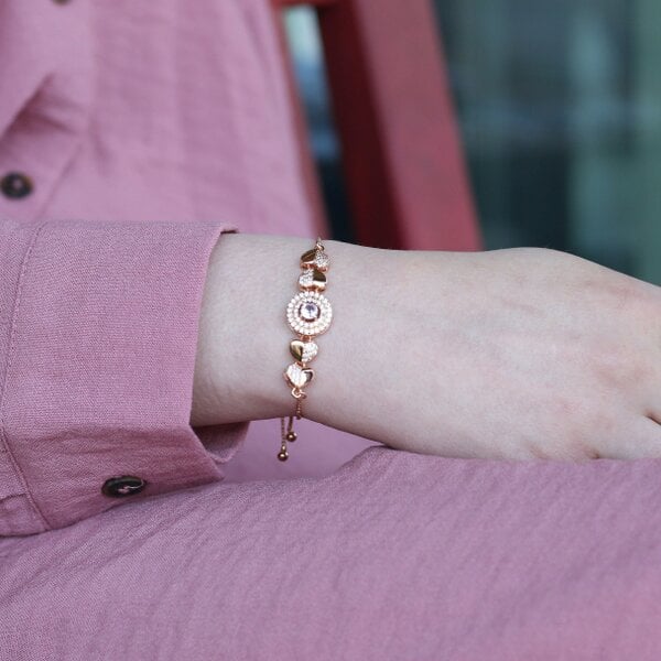 The Colourful Aura Large Zircon Heart Charm beaded adjustable Bracelet