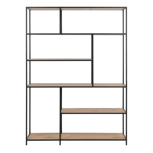 Wyld Haus El Paso Asymmetrical Black Bookcase 4 Wild Oak Effect Shelves