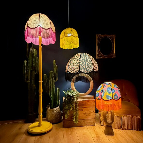 Love Frankie Trixie - Vintage Dome Lampshade in Leopardess with Black Fringe