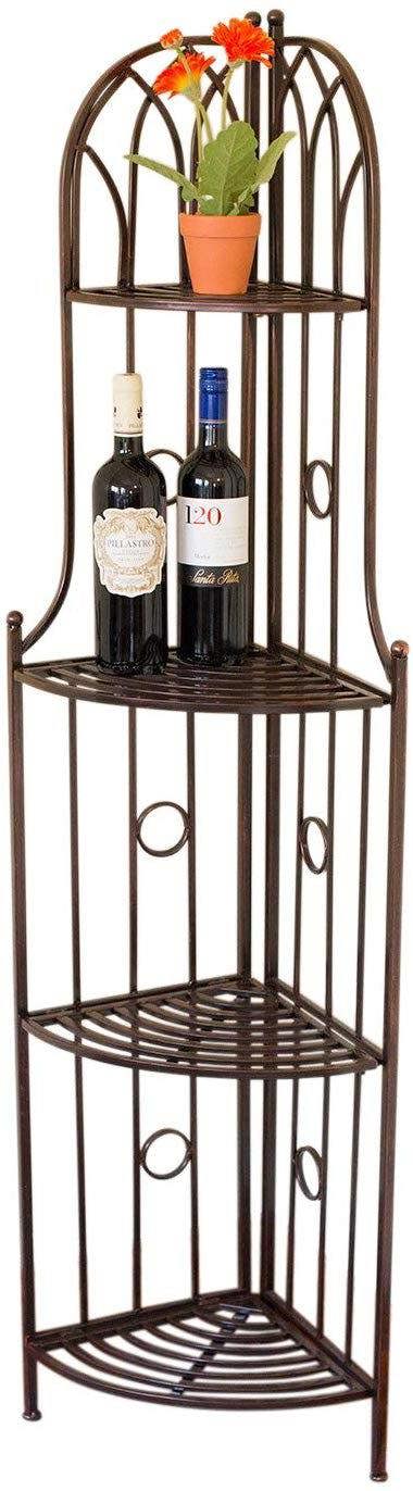 The Garden Marketplace Versailles Style Metal Corner Rack, 4 Tier Folding Shelves in Antique Bronze Effect, Fully Assembled Corner Unit for House