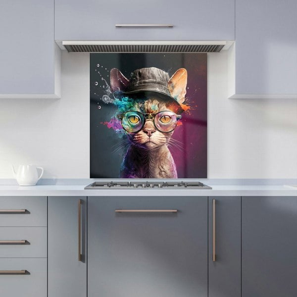 Warren Reed - Designer Devon Rex Cat With Hat Splashart Kitchen Splashback
