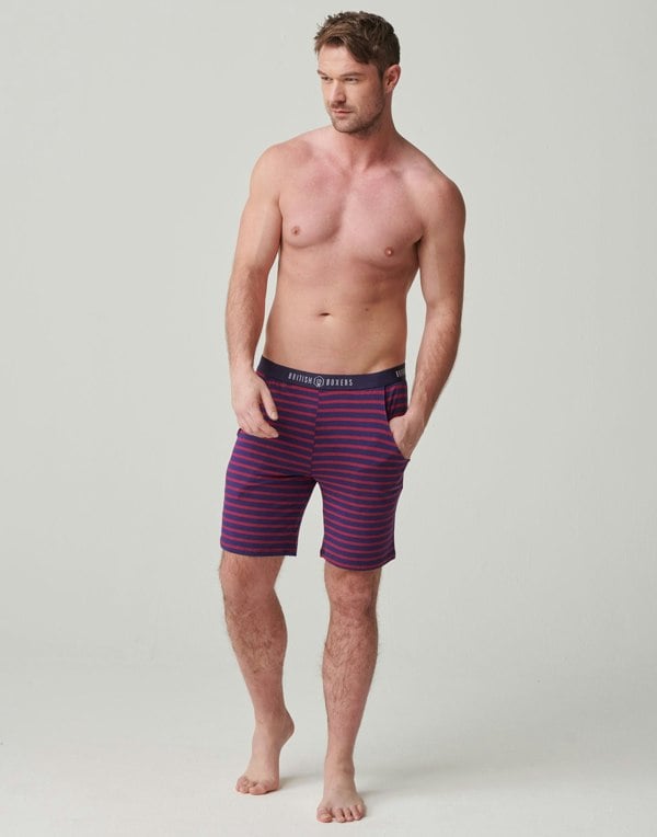 Men's Bamboo Sleep Shorts – Wine & Navy Stripe - British Boxers