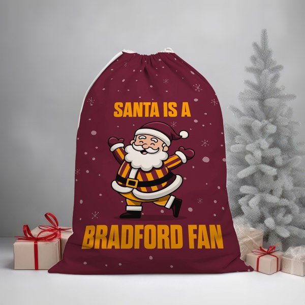 BritishmadeGifts Santa is a Bradford Fan - Football Fan Santa Sack