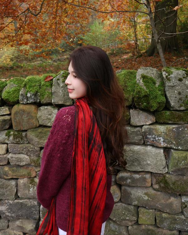 Red & Black Brushstroke Silk Scarf – Hand-Dyed Mulberry Silk, Evening Wrap & Gift
