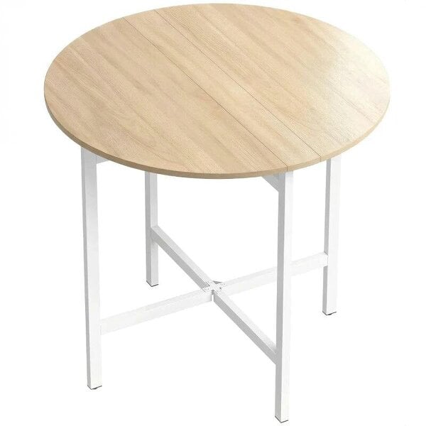 Folding Dining Table, Drop Leaf Extendable Kitchen Table for Small Spaces, Steel Frame, Natural Wood Finish