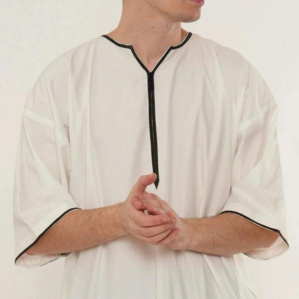 TT-006 - Men's Emirati Omani Half Sleeve Thobe - Cream - Thobez - 10