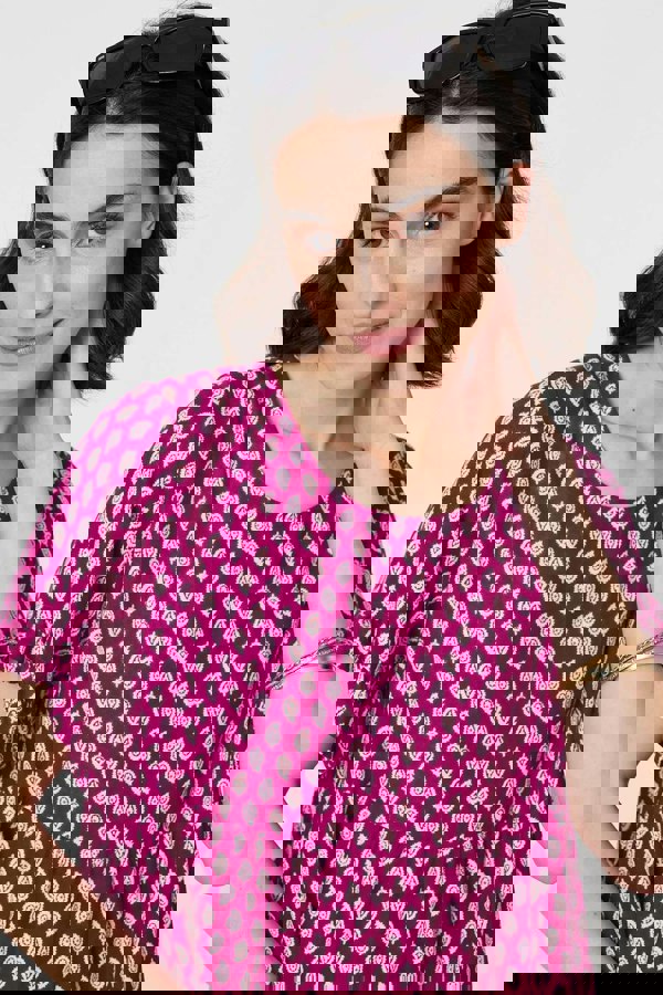 Pink | Printed Short Sleeve Tiered Smock Dress