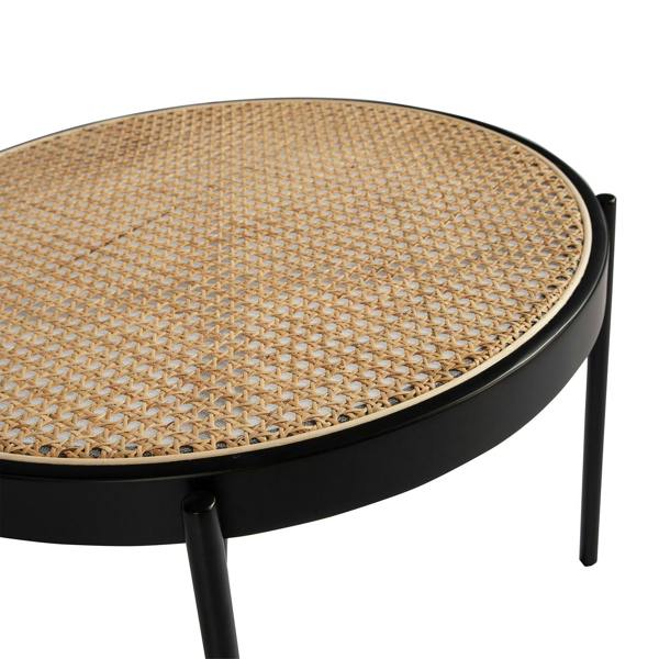 Angel Cerdá Round Coffee Table Rattan, Black Wood and Black Steel 2111