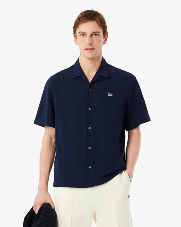 Lacoste Relaxed Fit Short Sleeved Mens Piqué Shirt - Navy Blue 166 | CHO | Designer Mens Short Sleeve Shirts