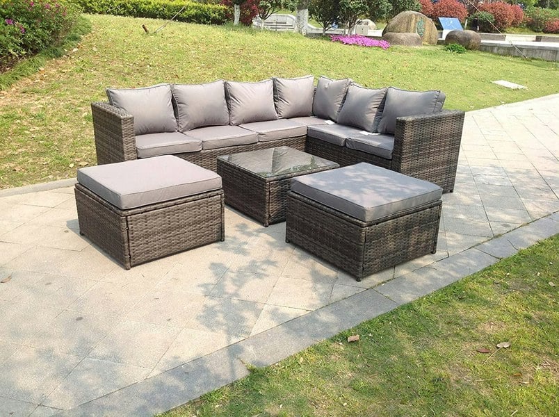 Fimous 8 Seater Grey Rattan Sofa Set Coffee Table Garden Furniture Outdoor
