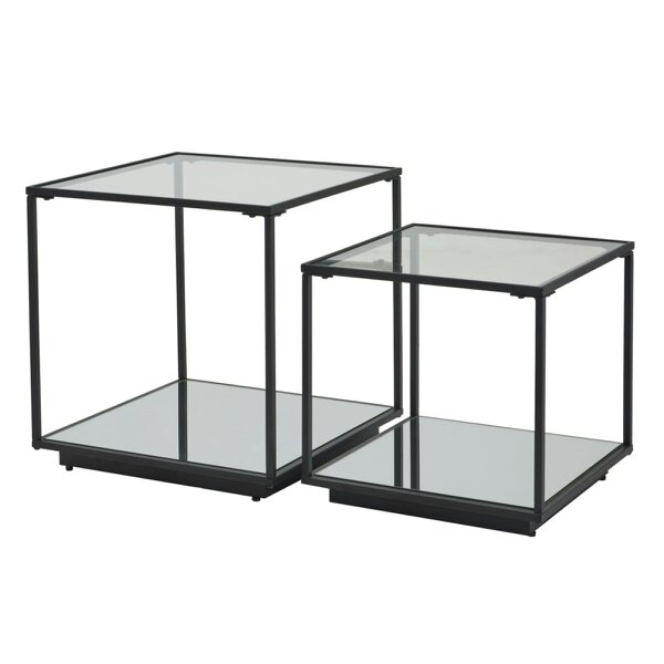 Wyld Haus Sant Antonio Set of 2 Glass and Metal Nesting Side Tables Black Metal Frame
