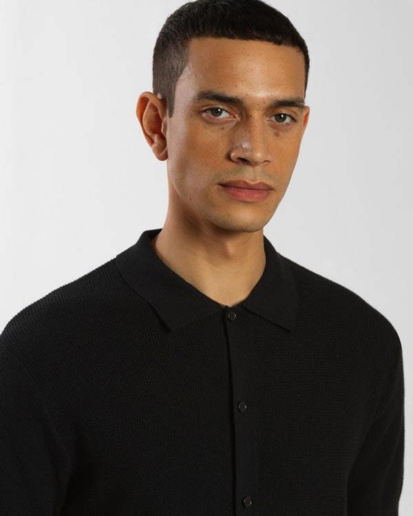 Steel & Jelly Textured Knitted Polo Shirt