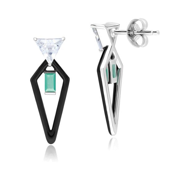 162E0285029 Grand Deco Enamel, Topaz & Emerald Drop Earrings in 9ct White Gold 4