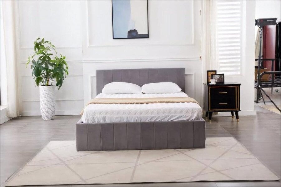 Kosy Koala Ottoman Storage Bed grey small double 4ft line pattern fabric velvet bedroom furniture
