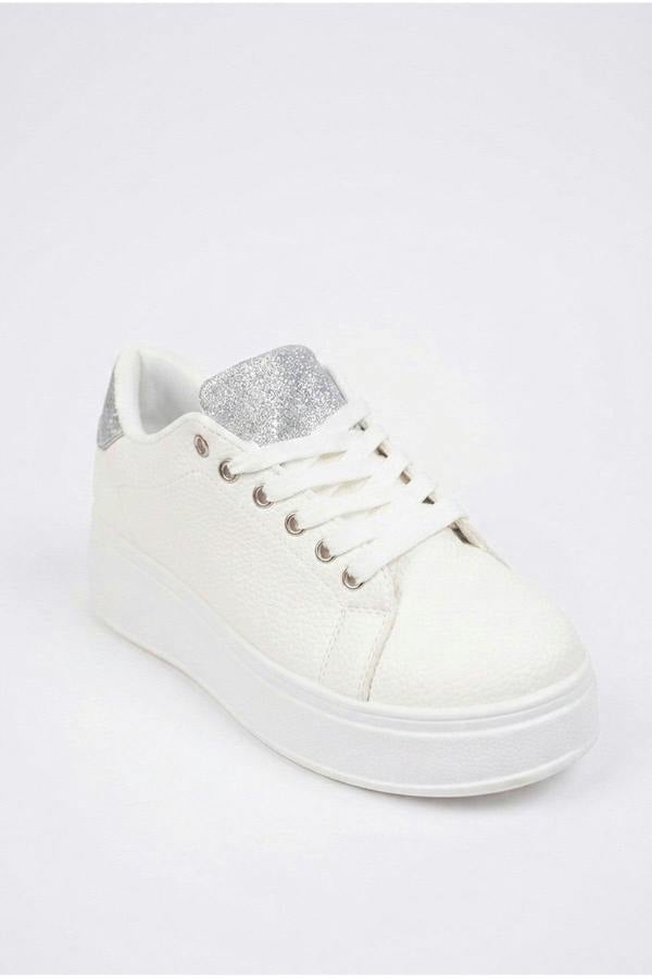 Sophie Womens Classic Platform Trainers - Silver