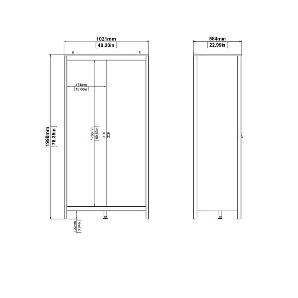Wyld Haus Wildberry Matt White Wardrobe with 2 Doors Leather Handles
