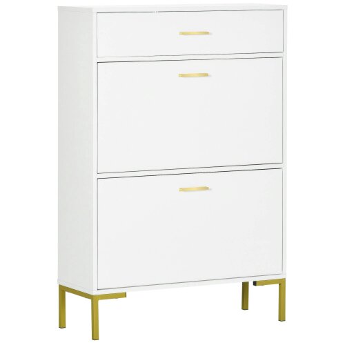 Wyld Haus Suto Wooden White Slim Shoe Cabinet With 3 Drawers For 12 Pairs