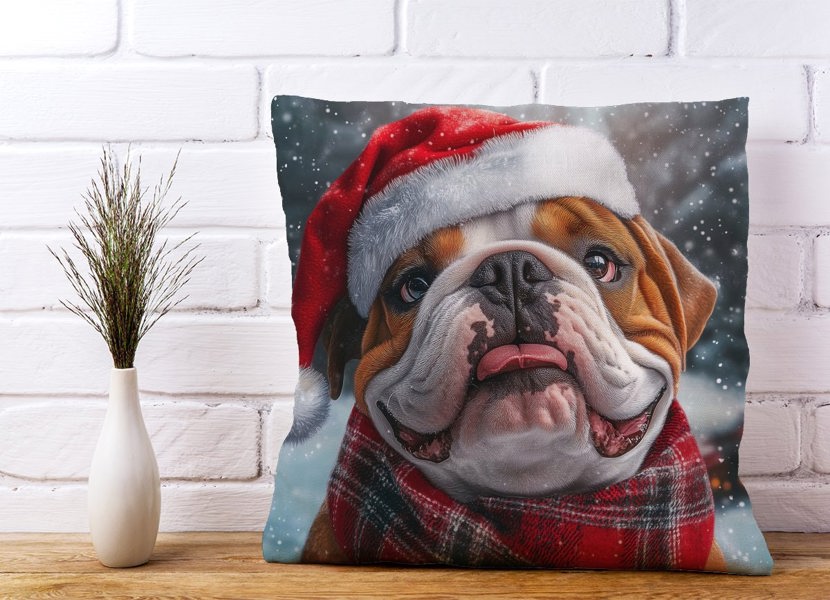 Warren Reed Snowy Christmas Bulldog Cushion