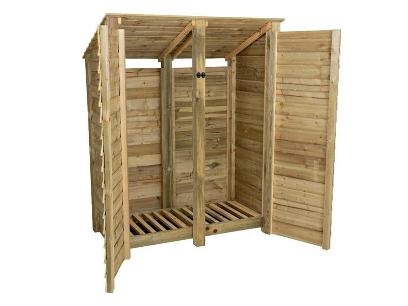 Arbor Garden Solutions Wooden Log Store (Roof Sloping Back) with Door W-146cm, H-126cm or 180cm, D-88cm
