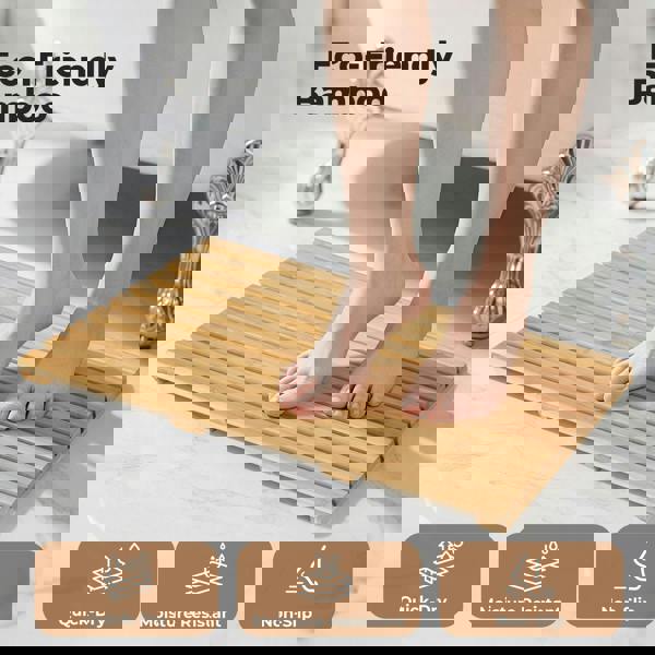 Levede Slatted Duck Board Shower Bath Mat Natural Bamboo Anti-Slip Rectangle