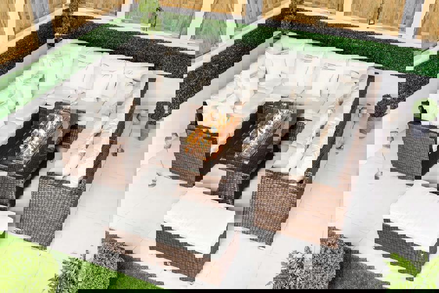 Giardino Havana 8 Seat Modular Sofa Rattan Garden Furniture Set Outdoor Fire Pit Coffee Table & Bench