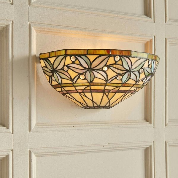 Tiffany Glass Wall Light Cream & Autumn Flower Shade Interior Sconce i00236 Loops