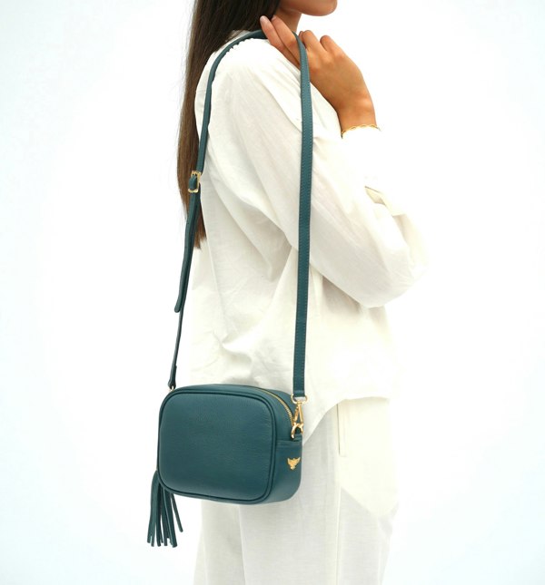 Apatchy London The Tassel Teal Leather Crossbody Bag