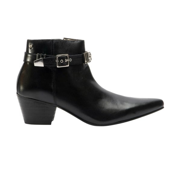 Club Cubano PAVEL Mens Leather Winklepicker Cuban Heel Boots Black