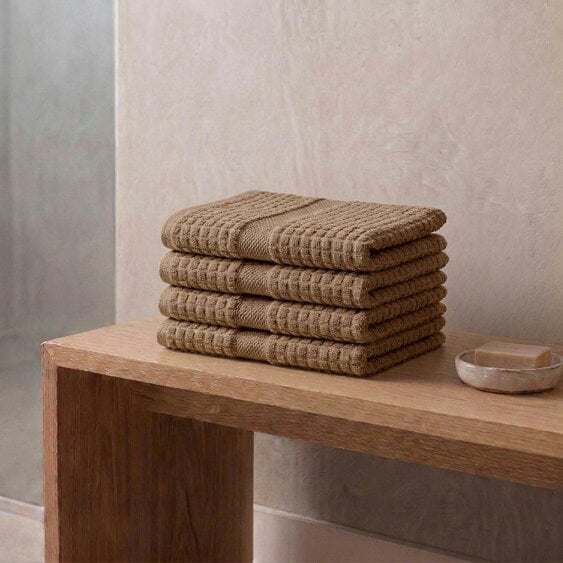 Vision V520 - 4 Pack 100% Cotton Face Cloths - Mid Brown - Face Cloths - 100% Cotton