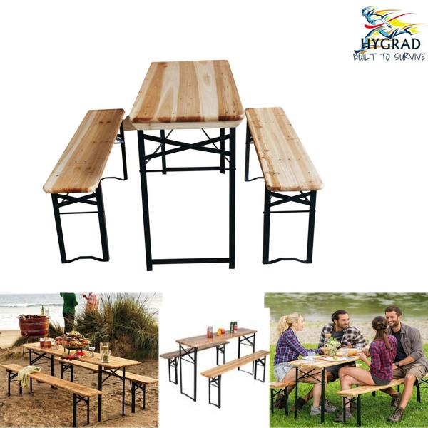HYGRAD BUILT TO SURVIVE HYGRAD® 3 Piece Picnic Table & Bench Set Folding Beer Bench Outside Table & Bench Party Bench & Table Set