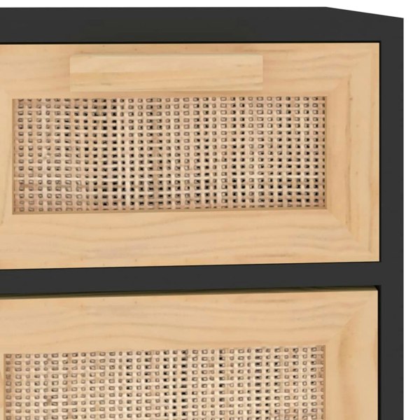 Berkfield Sideboard Black 60x30x75 cm Solid Wood Pine and Natural Rattan