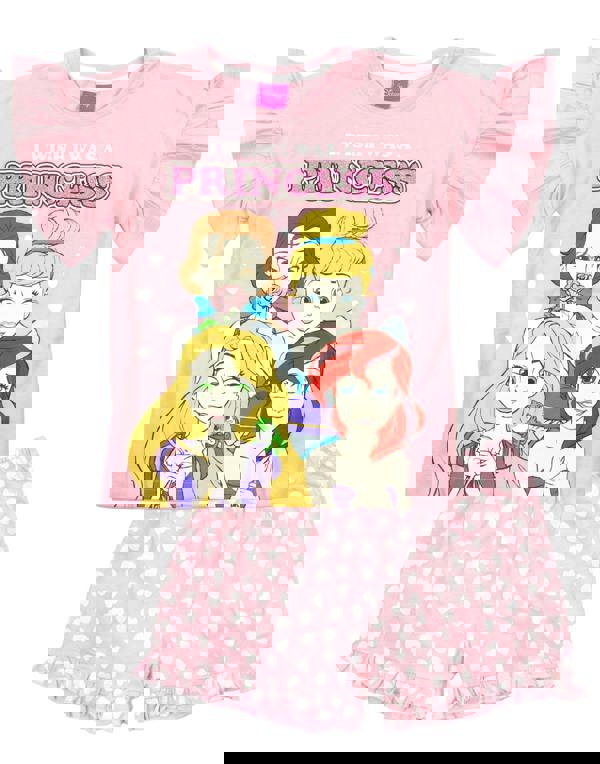 Disney Girls Pink Disney Princess Short Sleeve Short Leg Pyjama Set