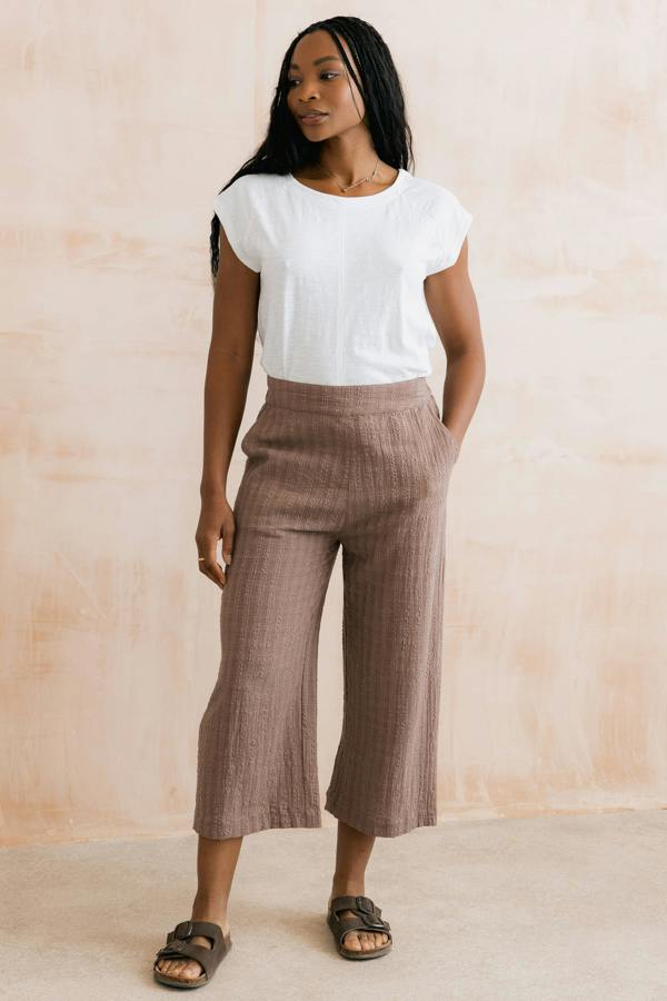 Lily & Me Drift Textured Seersucker Culottes Mocha