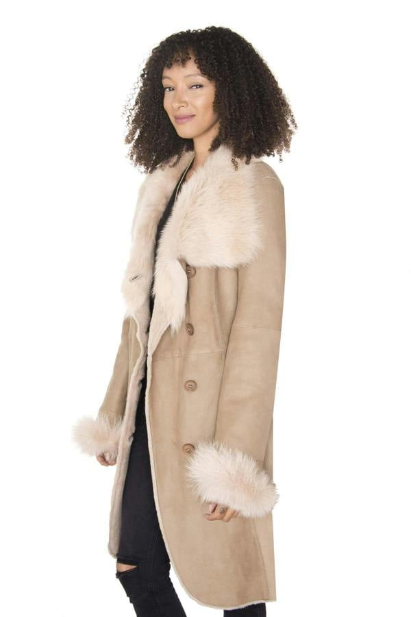 Infinity Leather Womens Suede Merino Shearling Coat with Toscana Collar-Hanoi