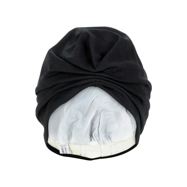 Black stretchy Fashy Turban Fabric Swim Cap beanie with silver lining