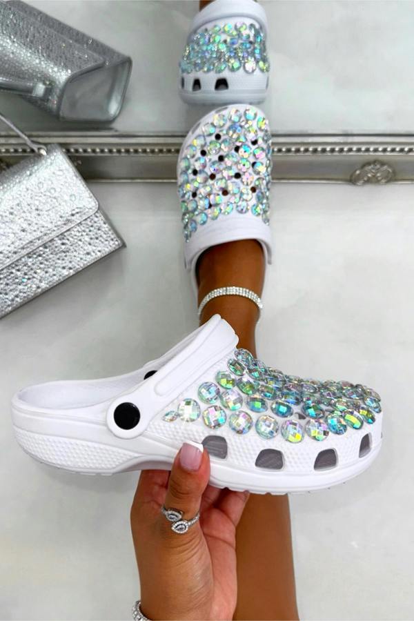 Love Lemonade Crystal Galaxy Rhinestone Crox Clogs White