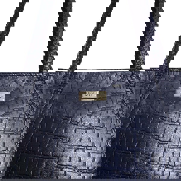 Assots London 'AGNES' Navy Croc Real Leather Designer Tote Bag