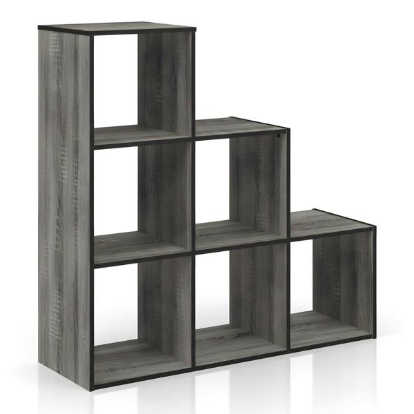 WALPLUS Space-Saving Pelli Cubic Storage Cabinet, 3-2-1, French Oak Grey/Black for Small Spaces