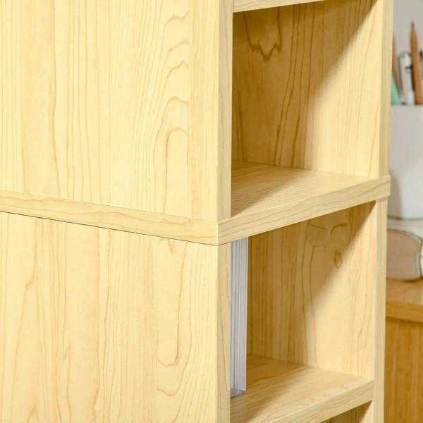 Close-up of open shelf compartment inside the light oak CD storage tower