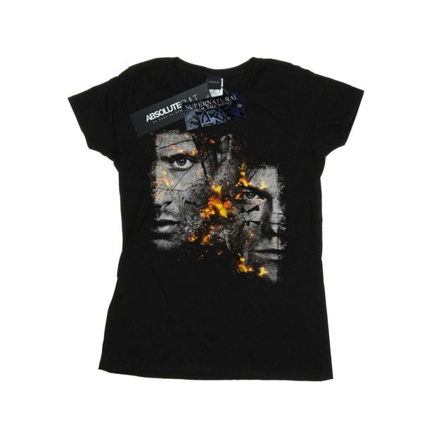 Supernatural Womens Sam And Dean Fire Cotton T-Shirt - Black