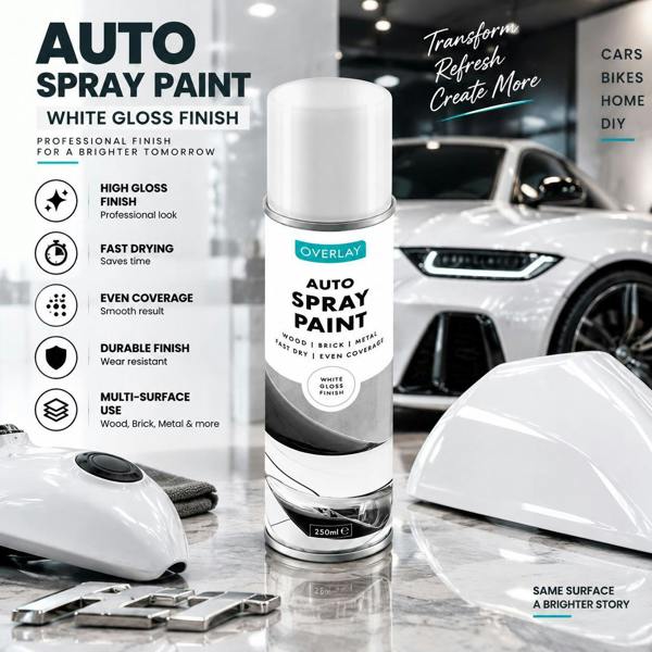 Overlay Gloss White Auto Professional Spray Paint 250ml